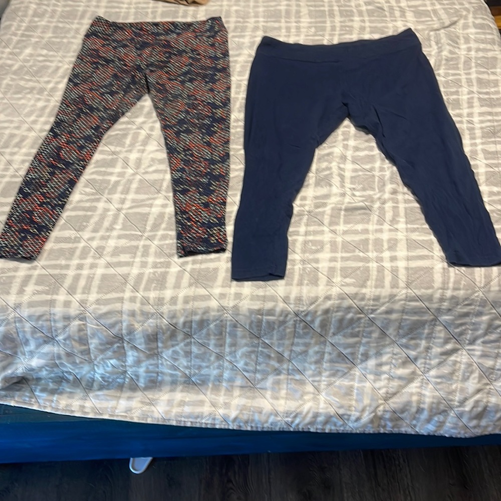 Navy blue leggings and navy blue/multicolored leggings